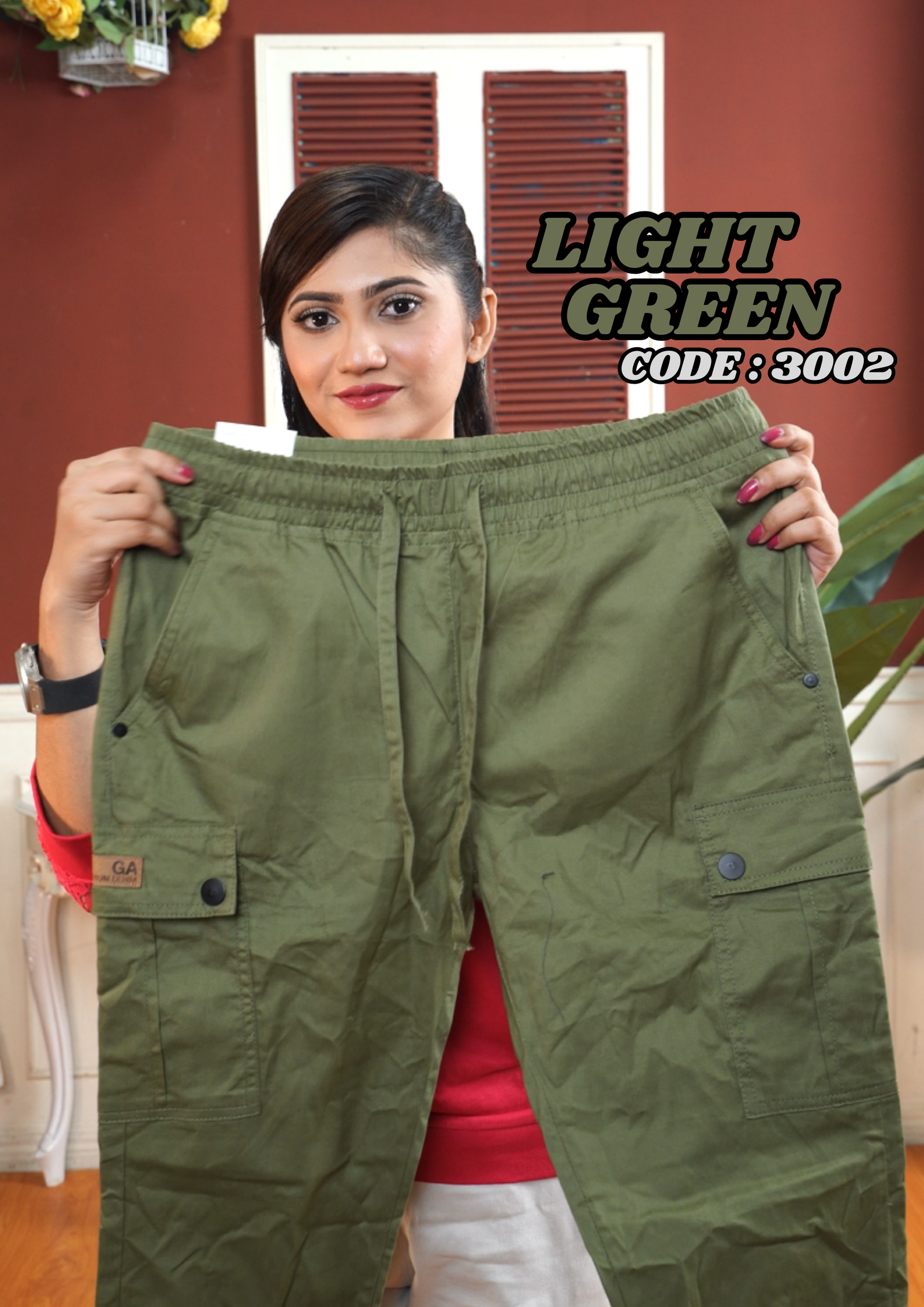 Woman Six Pocket Joggers-( Light green ). Code -3002